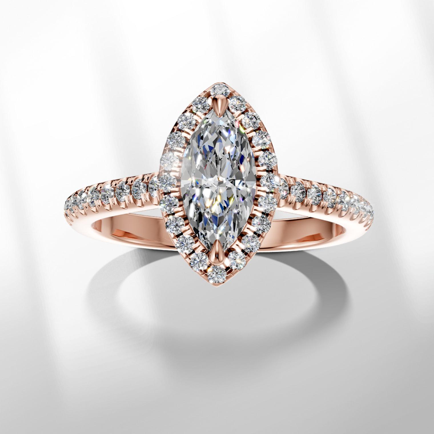 inel de logodna, aur roz, 18K, Marquise, cu diamante de 1 ct - TEILOR